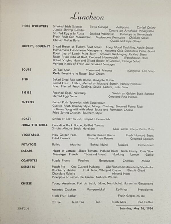 United States Lines - Luncheon 26 May 1956