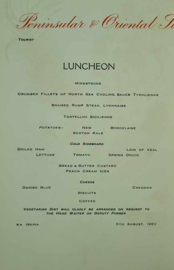 Menu - SS Iberia - Luncheon - 5 August 1960 #K - Image 2