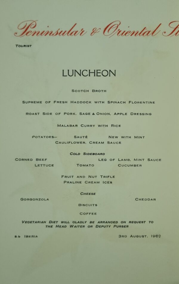 Menu - SS Iberia - Luncheon - 3 August 1960 #J - Image 2