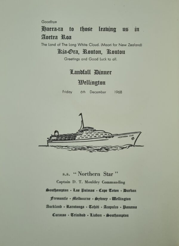 Menu 0 Shaw Savill Line - SS Northern Star - 6 Dec 1968 - Image 3