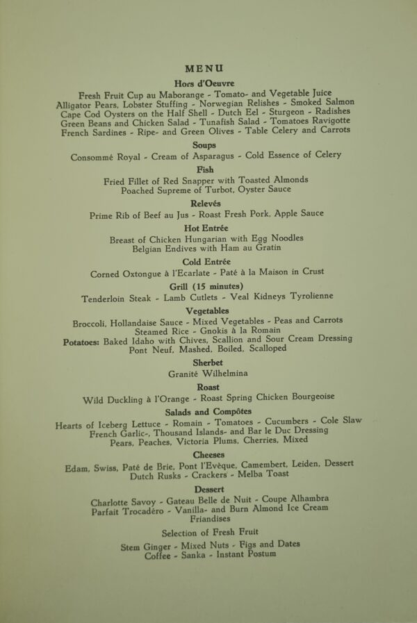 Menu - Holland America Line - SS Statendam - 12 Dec 1957 - Hattum - Image 2