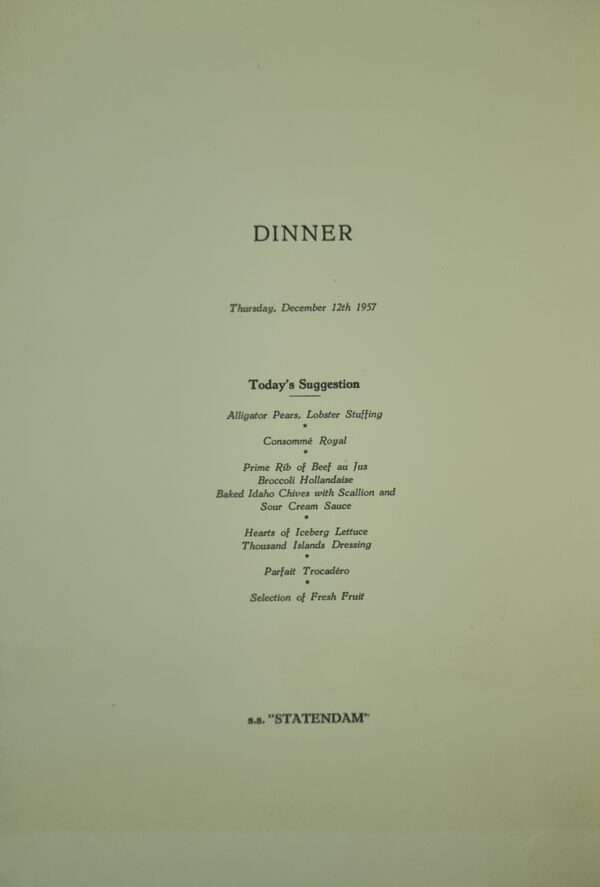 Menu - Holland America Line - SS Statendam - 12 Dec 1957 - Hattum - Image 3