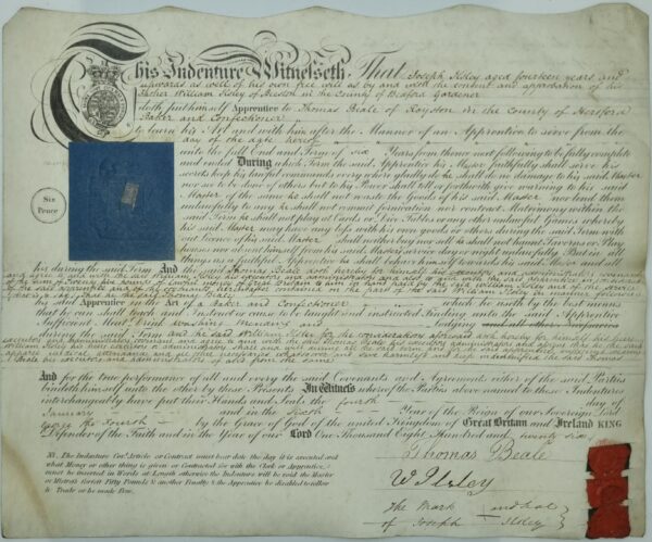 Indenture Contract - Baker and Confectioner - Thomas Beale of Royston